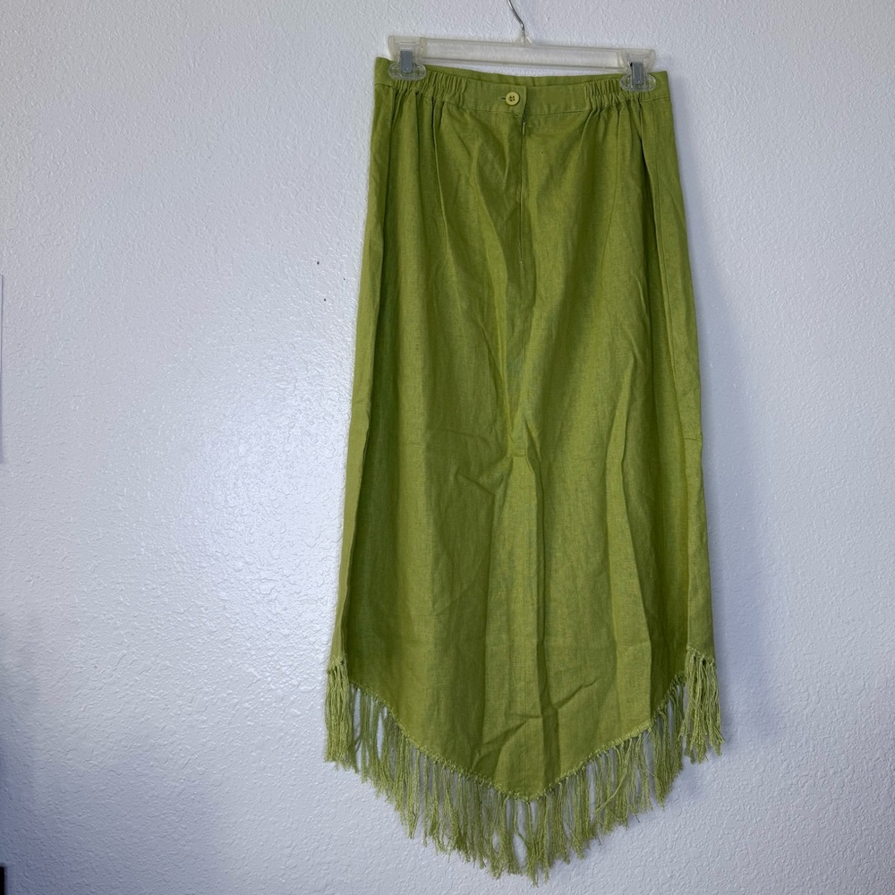 Selene Sport Vintage Linen Blend Fringe Lace Trim Boho Western Skirt Small - Picture 2 of 7